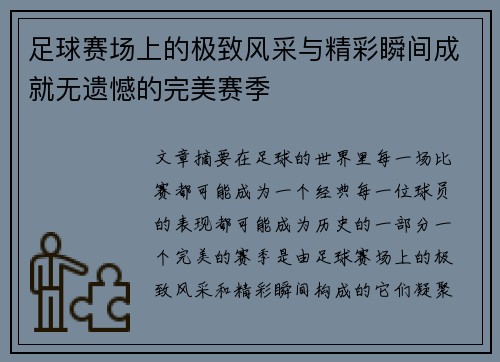 足球赛场上的极致风采与精彩瞬间成就无遗憾的完美赛季